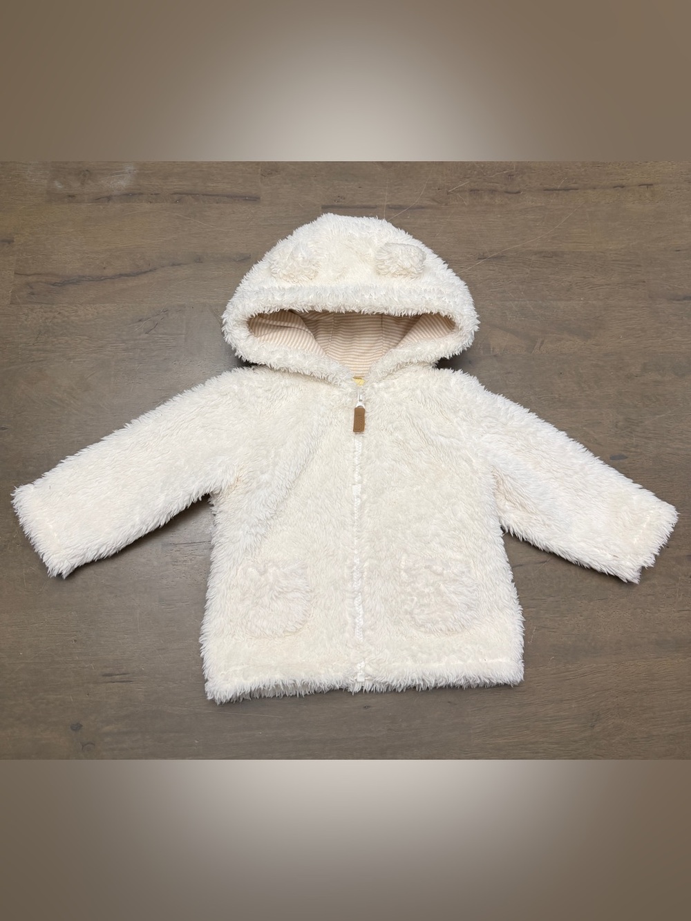 Cozy Cream Fuzzy Hooded Baby Jacket 9M